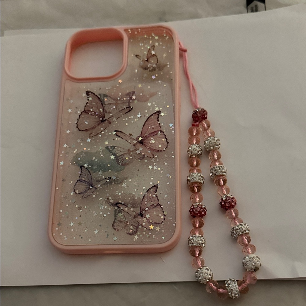 Butterfly iPhone Case with Beaded Strap